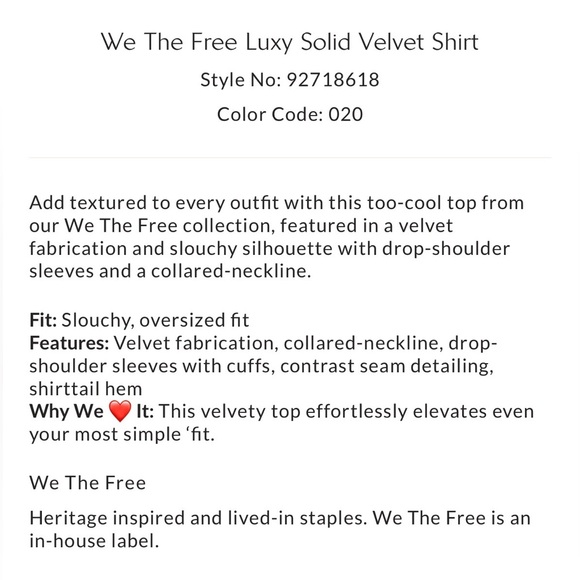 Free People We The Free Luxy Solid Velvet Shirt Cedar Wood Size XS RARE Sold Out - Picture 8 of 12